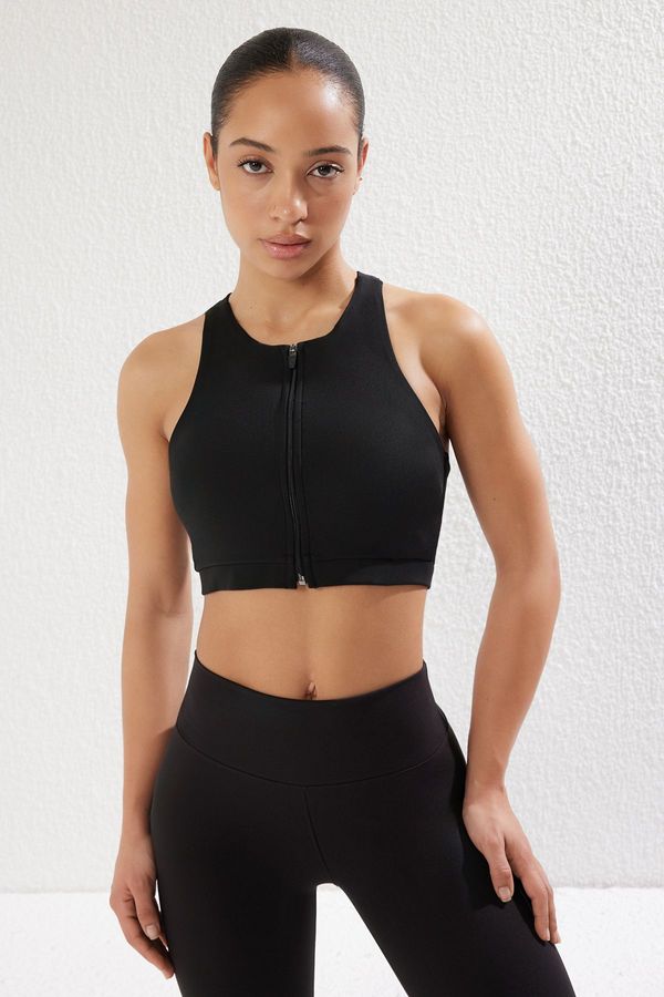 Trendyol Trendyol Black Backed/Shaping Zippered Barbell Neck Knitted Sports Bra
