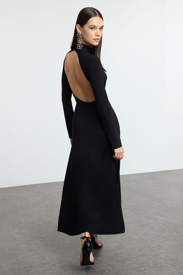 Trendyol Trendyol Black Backless A-Line Stand Collar Knitted Chic Dress