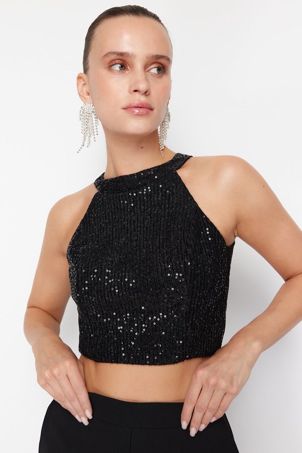 Trendyol Trendyol Black Barbell Neck Knitted Sequin Bustier