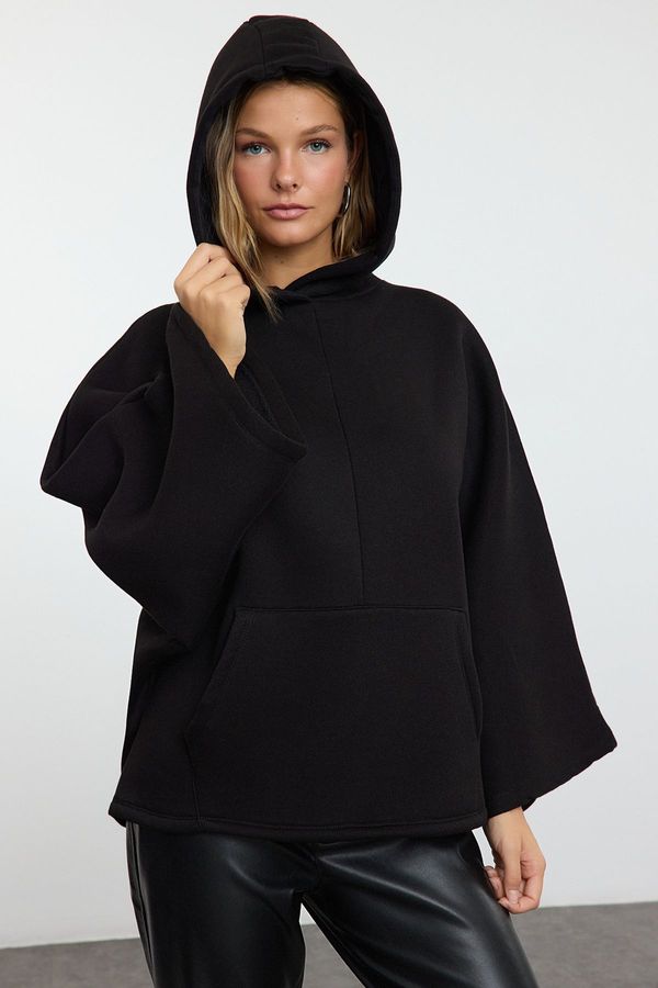 Trendyol Trendyol Black Bat Sleeve Oversize/Wide Pattern Knitted Sweatshirt