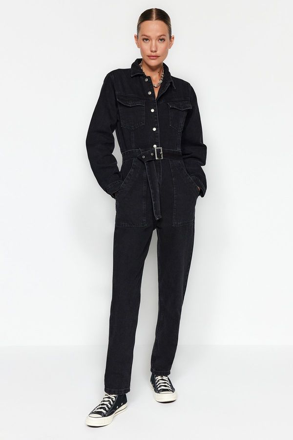 Trendyol Trendyol Black Belt Denim Jumpsuit