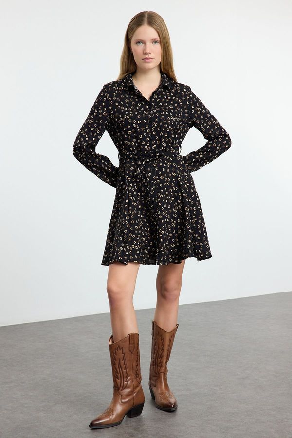 Trendyol Trendyol Black Belted Animal Mini Woven Dress