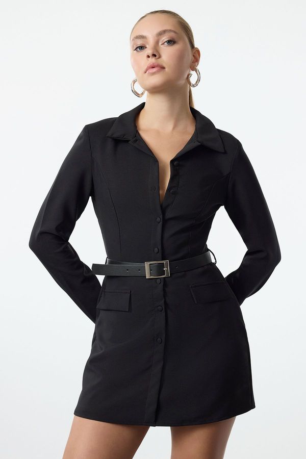 Trendyol Trendyol Black Belted Dress-Looking Short Woven Jumpsuit