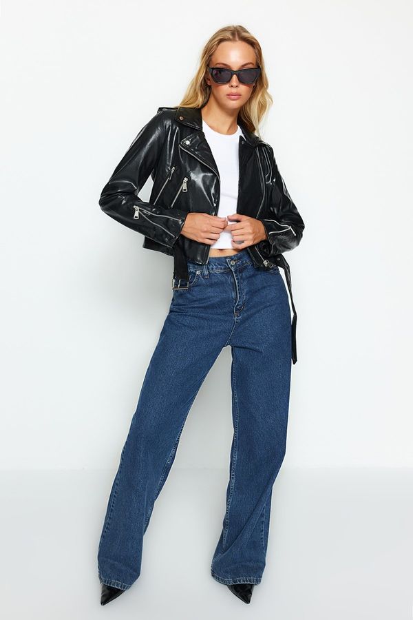 Trendyol Trendyol Black Belted Imitation usnjena kolesarska jakna plašč