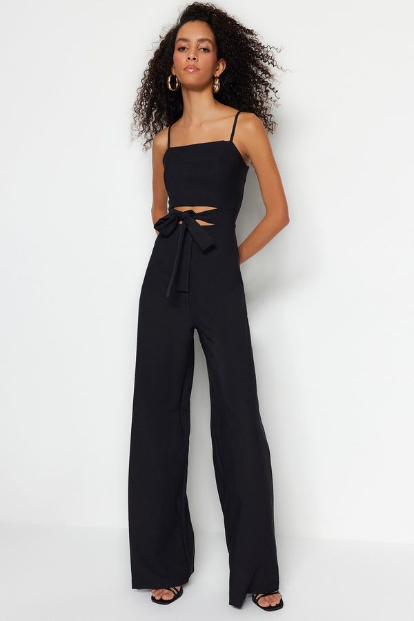 Trendyol Trendyol Black Belted Maxi Woven Window Detailed Jumpsuit