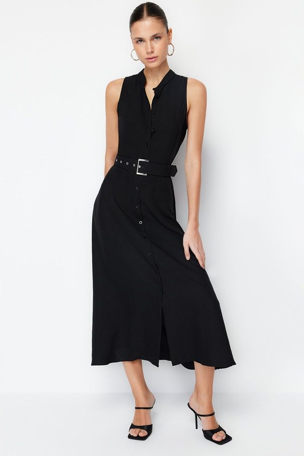 Trendyol Trendyol Black Belted Midi Woven Shirt Dress