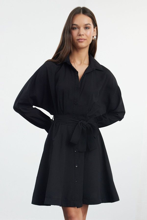 Trendyol Trendyol Black Belted Mini Woven Shirt Dress