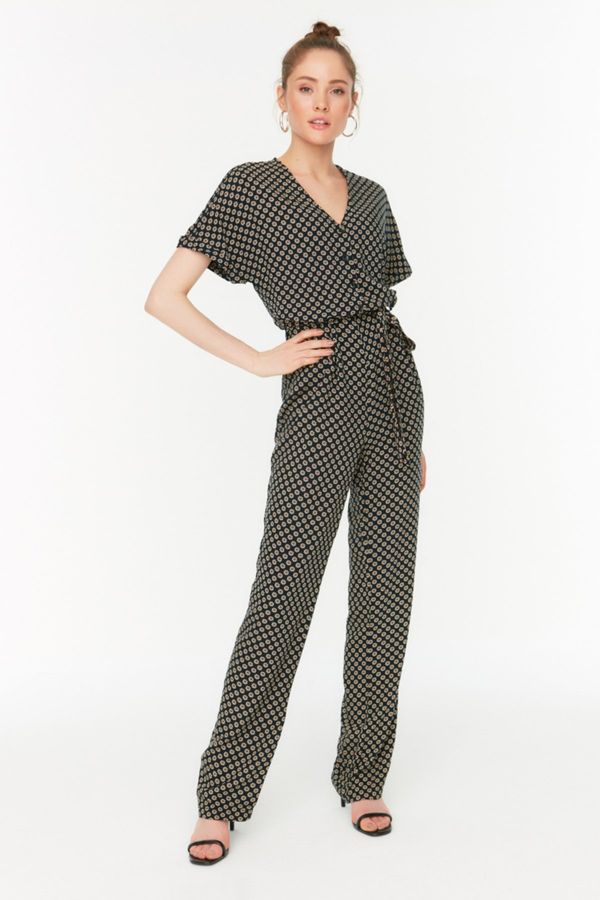 Trendyol Trendyol Black Belted Patterned Woven Jumpsuit