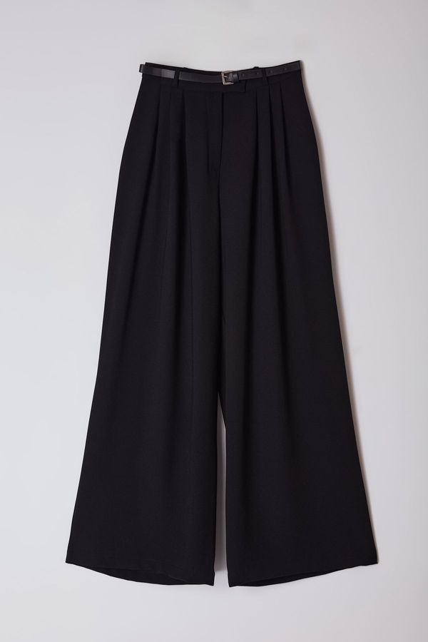 Trendyol Trendyol Black Belted Pleated Wide Leg/Extra Wide Leg Woven Trousers