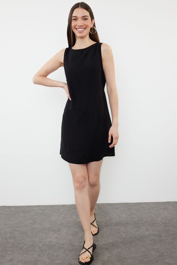 Trendyol Trendyol Black Belted Straight Cut Mini Woven Dress