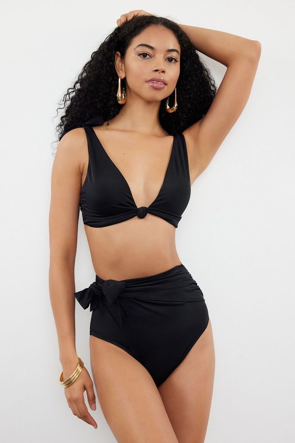 Trendyol Trendyol Black Belted Tie-Up High Waist Hipster Bikini Bottom