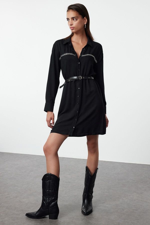 Trendyol Trendyol Black Belted Troc Detailed Mini Woven Shirt Dress