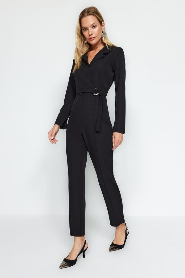 Trendyol Trendyol Black Belted Woven Jumpsuit with Double Breasted Collar
