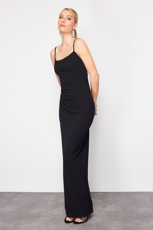 Trendyol Trendyol Black Body-Fitted Strappy Woven Long Evening Dress