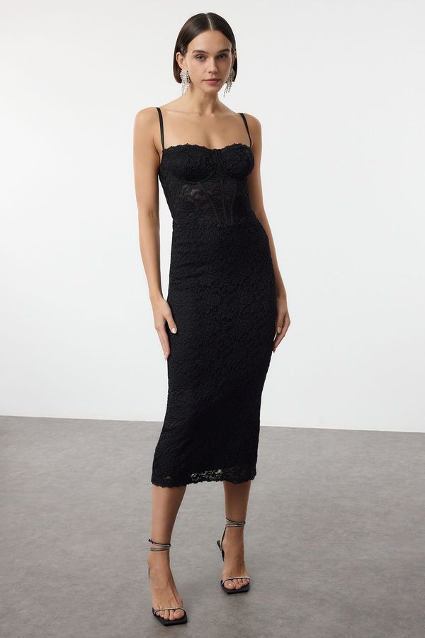 Trendyol Trendyol Black Bodycon Lined Lace Knit Dress