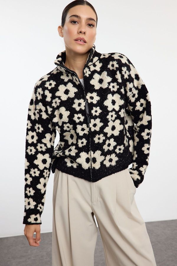 Trendyol Trendyol Black Boucle Coat Look Knitwear Cardigan