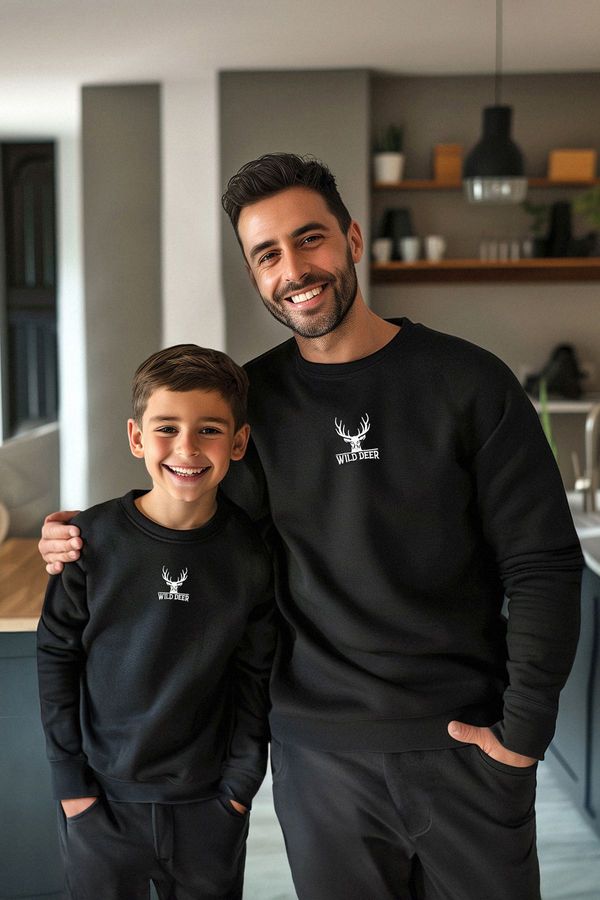 Trendyol Trendyol Black Boy Father-Son Printed Knitted Mini Me Sweatshirt