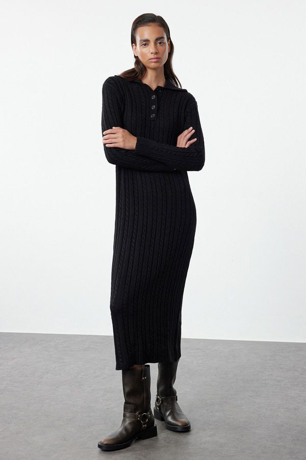 Trendyol Trendyol Black Braided Polo Neck Knitwear Dress