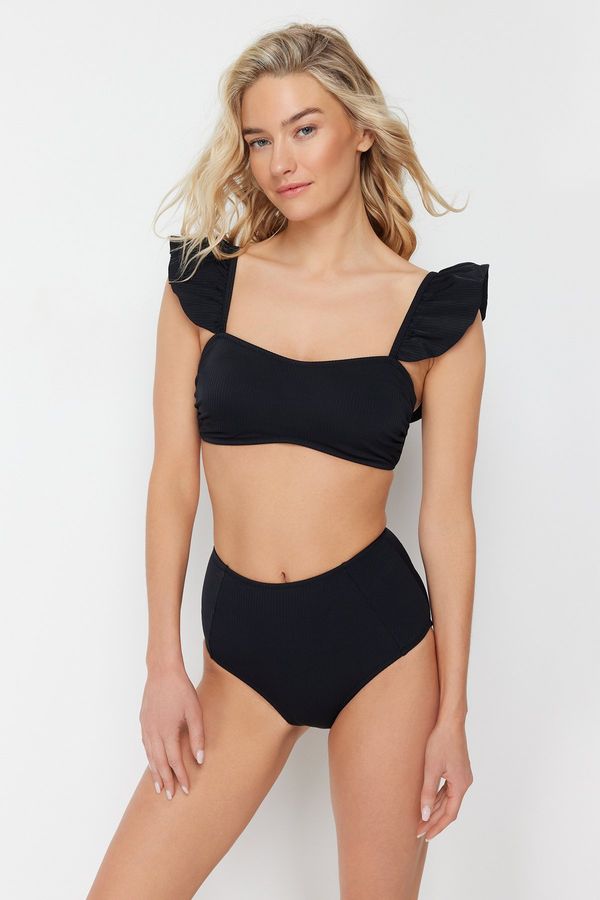 Trendyol Trendyol Black Bralette Frilly Textured High Waist Hipster Bikini Set