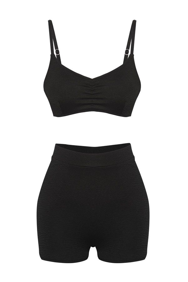 Trendyol Trendyol Black Bralette Shorts Textured Bikini Set