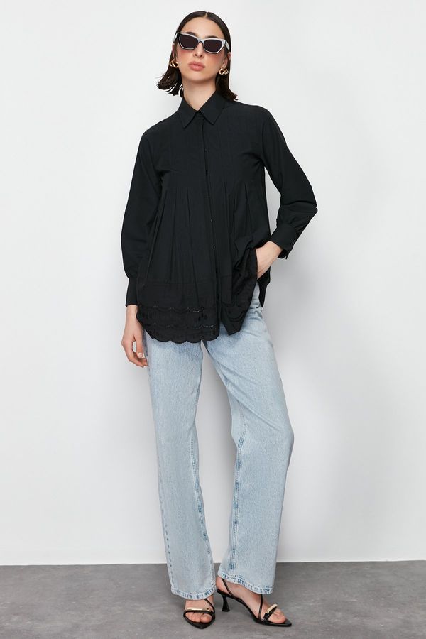 Trendyol Trendyol Black Brode Detail Cotton Woven Shirt