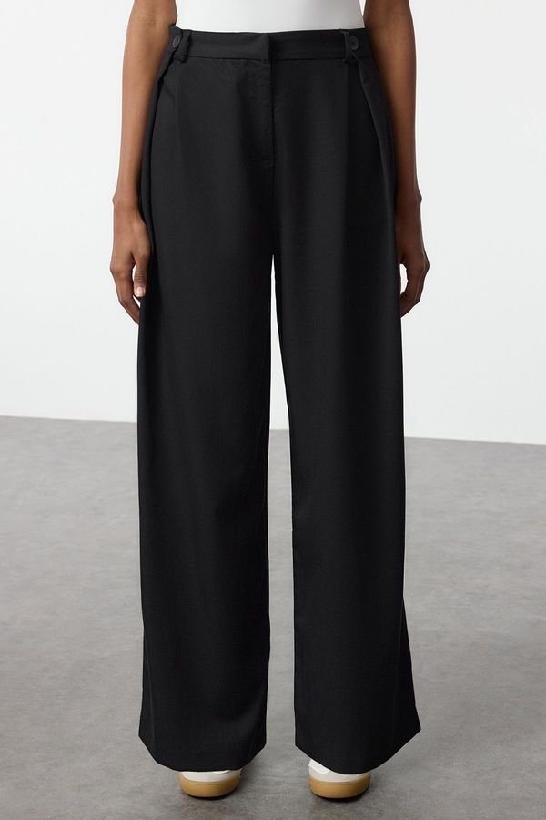 Trendyol Trendyol Black Button Detail Pleated Wide Leg Wide Leg Woven Trousers