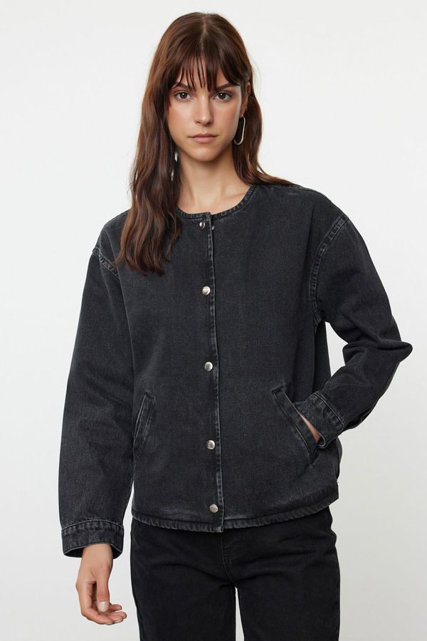 Trendyol Trendyol Black Button-Front Denim Jacket