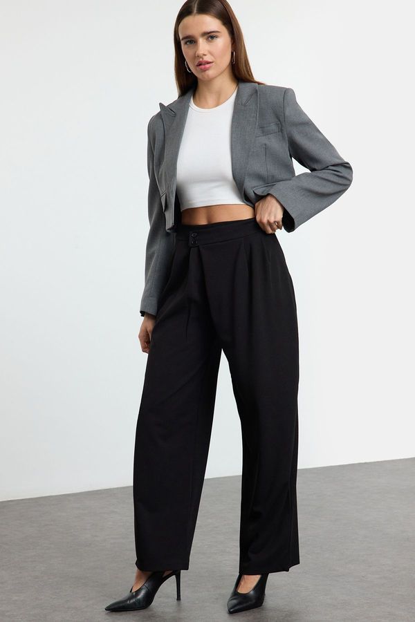 Trendyol Trendyol Black Buttoned Double Breasted Pleated Detailed Trousers