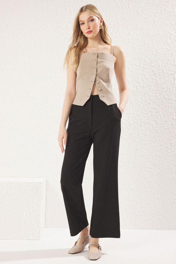 Trendyol Trendyol Black Buttoned Pocket Straight Cut Knitted Trousers