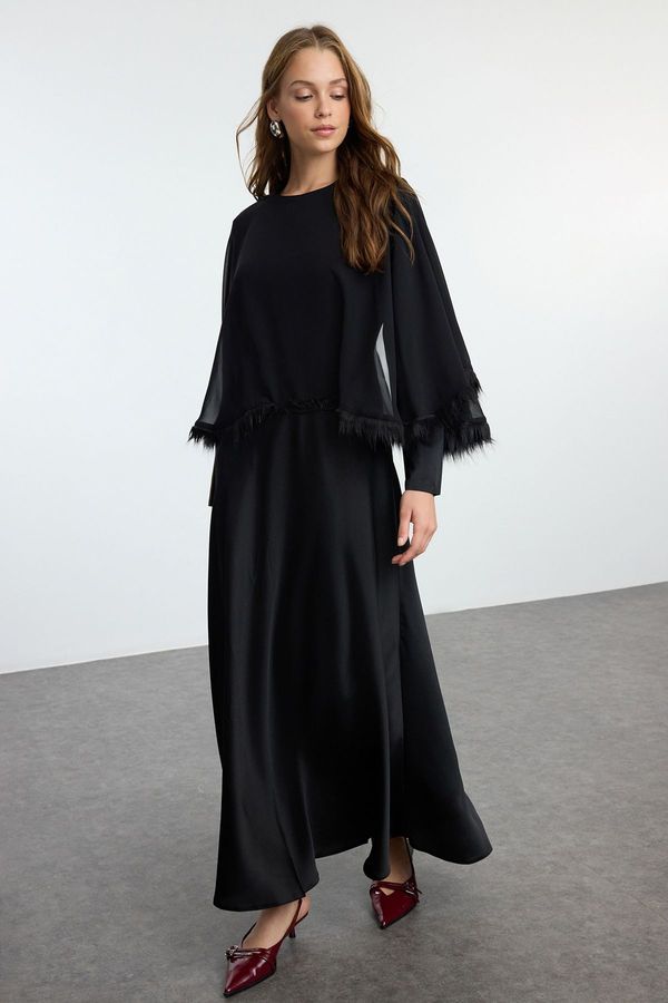 Trendyol Trendyol Black Cape Detailed Woven Chiffon Evening Dress