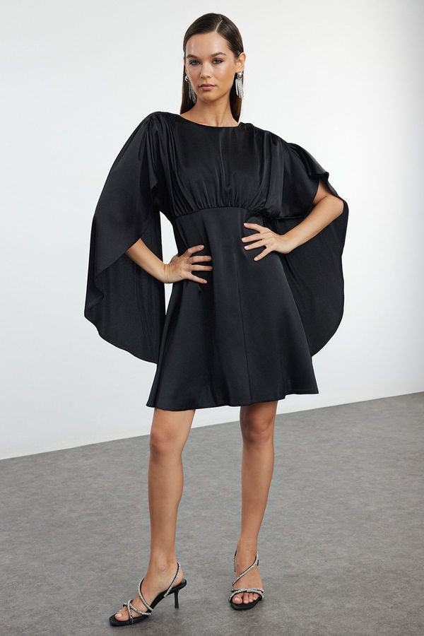 Trendyol Trendyol Black Cape Detailed Woven Satin Short Dress