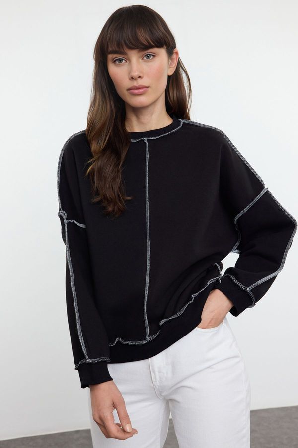 Trendyol Trendyol Black Cardigan Stitched Oversize/Wide Pattern Thick Inside Polar Fleece Knitted Sweatshirt