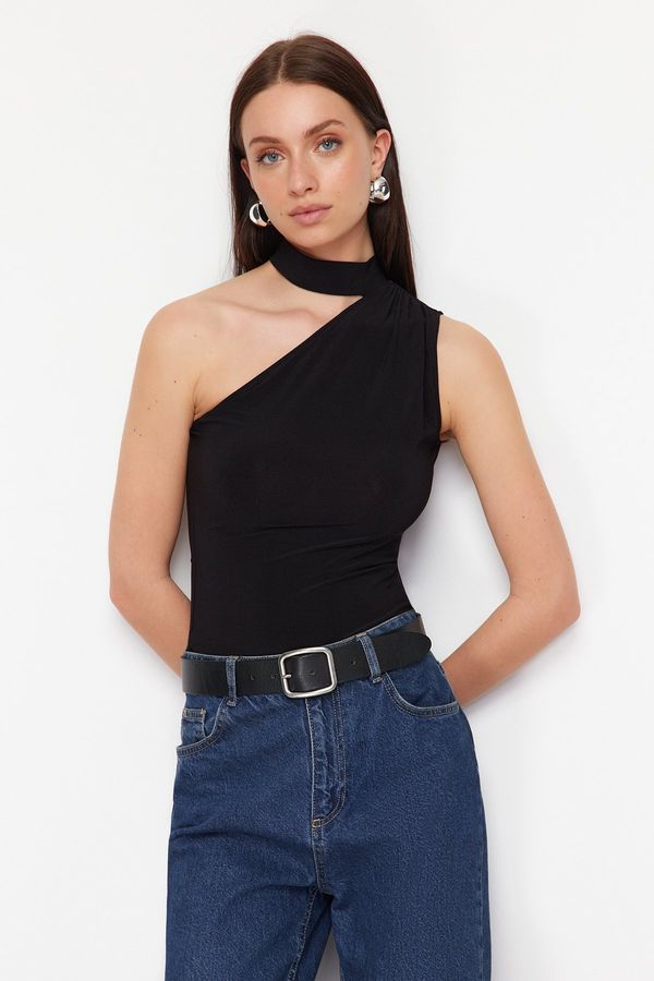 Trendyol Trendyol Black Choker Neck Fitted/Slippery Knitted Blouse