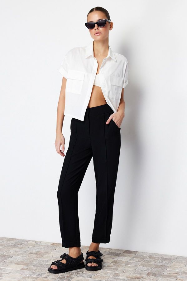 Trendyol Trendyol Black Cigarette Ribbed Woven Trousers