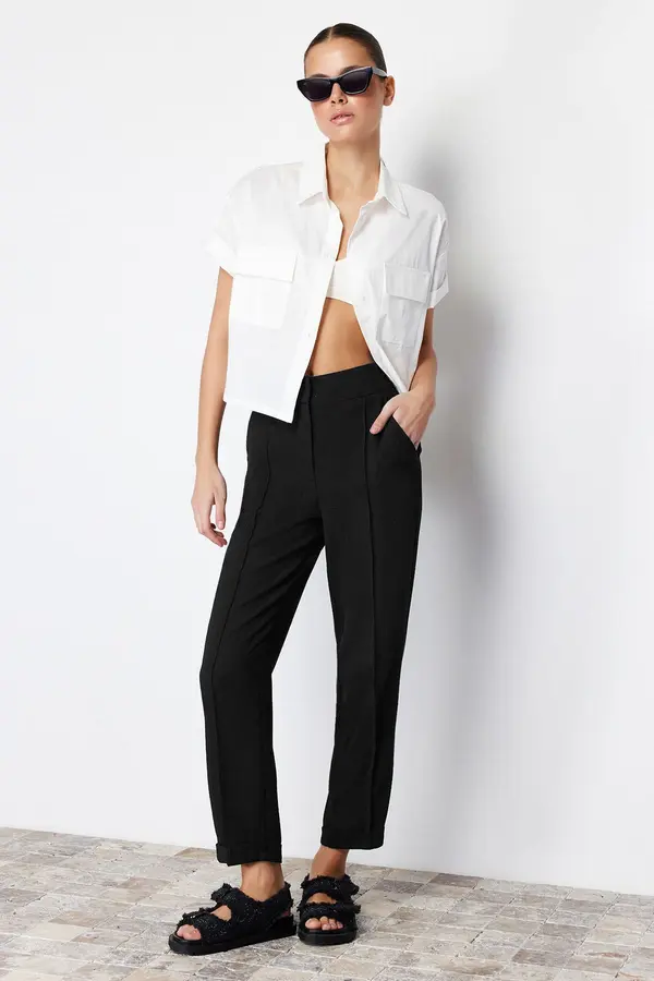 Trendyol Trendyol Black Cigarette Ribbed Woven Trousers