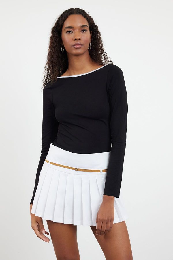 Trendyol Trendyol Black Color Blocked Backless Fitted Knitted Blouse