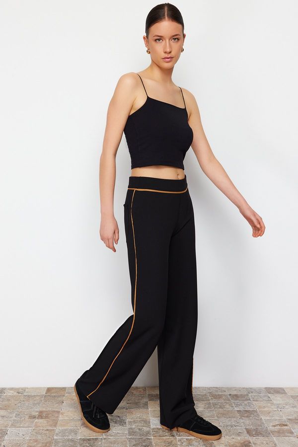 Trendyol Trendyol Black Contrast Stripe Detail Wide Leg/Comfort Fit Flexible Trousers