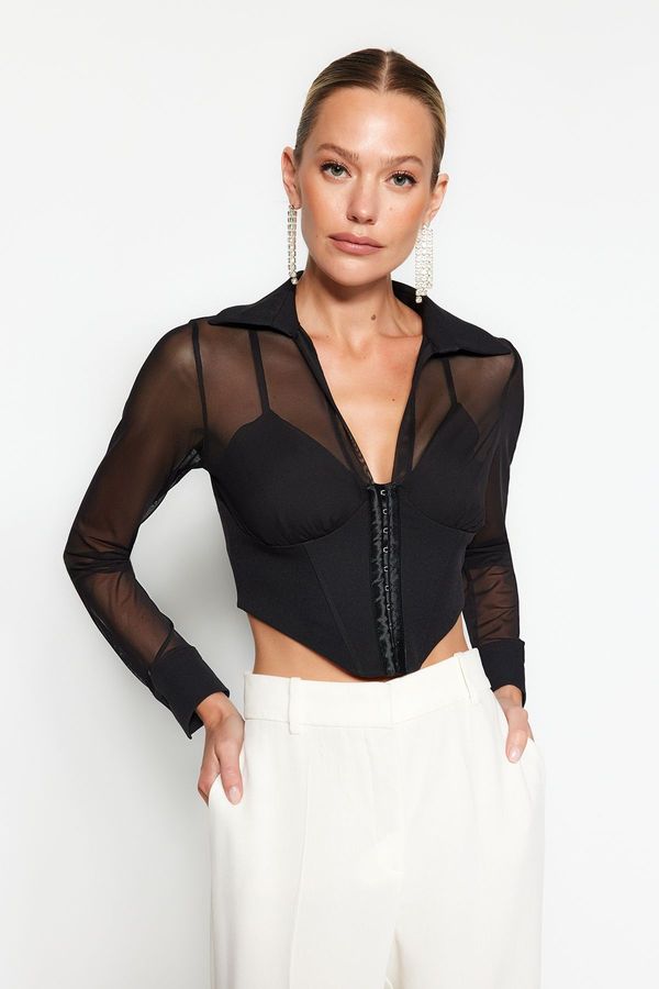 Trendyol Trendyol Black Corset Detailed Agraffiti Shirt