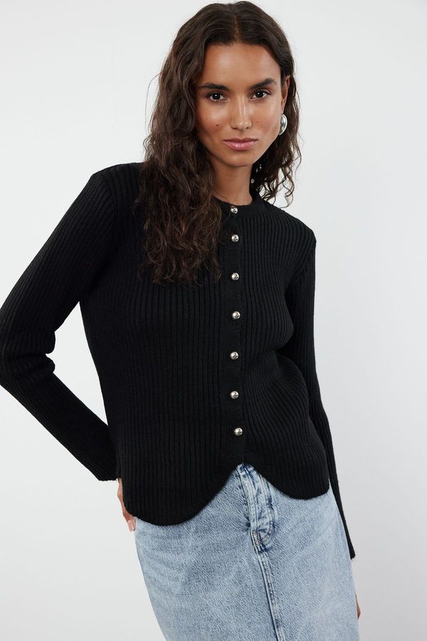 Trendyol Trendyol Black Crew Neck Jacket Look Knitwear Cardigan