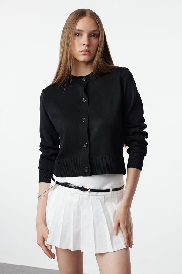 Trendyol Trendyol Black Crew Neck Jacket Look Knitwear Cardigan