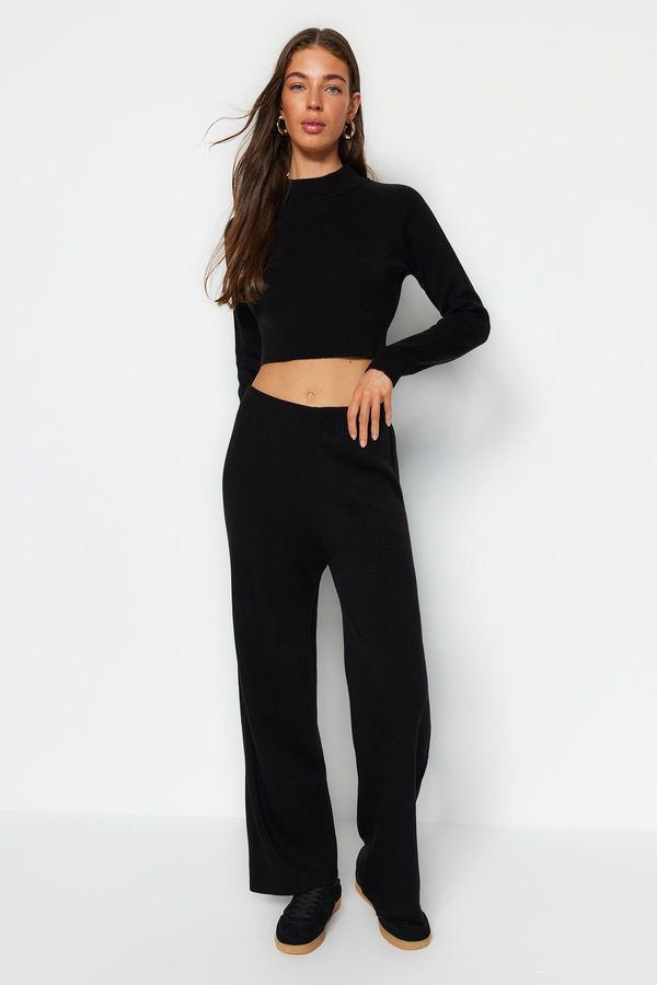 Trendyol Trendyol Black Crop Basic Knitwear Top and Bottom Set