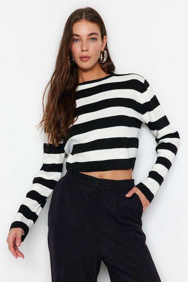 Trendyol Trendyol Black Crop Basic Striped Knitwear Sweater