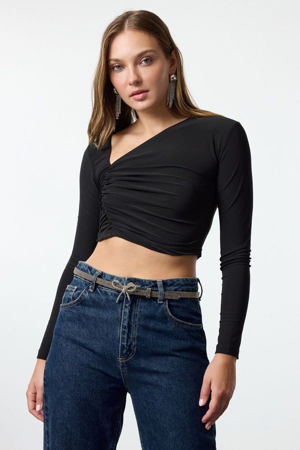 Trendyol Trendyol Black Crop Knitted Blouse