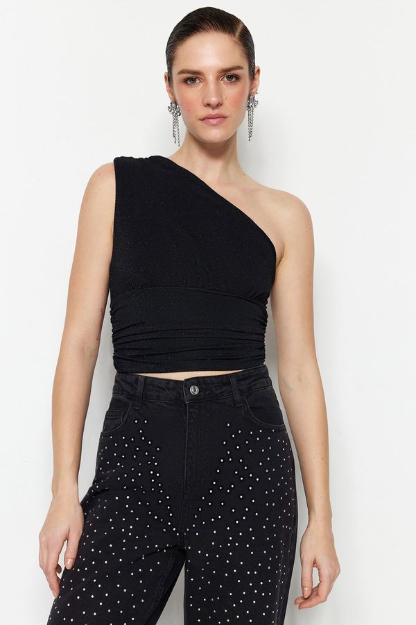 Trendyol Trendyol Black Crop Lined Knitted Shiny Bustier