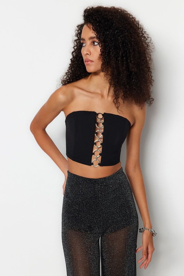 Trendyol Trendyol Black Crop Lined Woven Bustier with Accessories