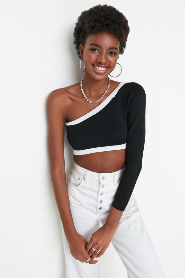 Trendyol Trendyol Black Crop One-Shoulder Knitwear Blouse