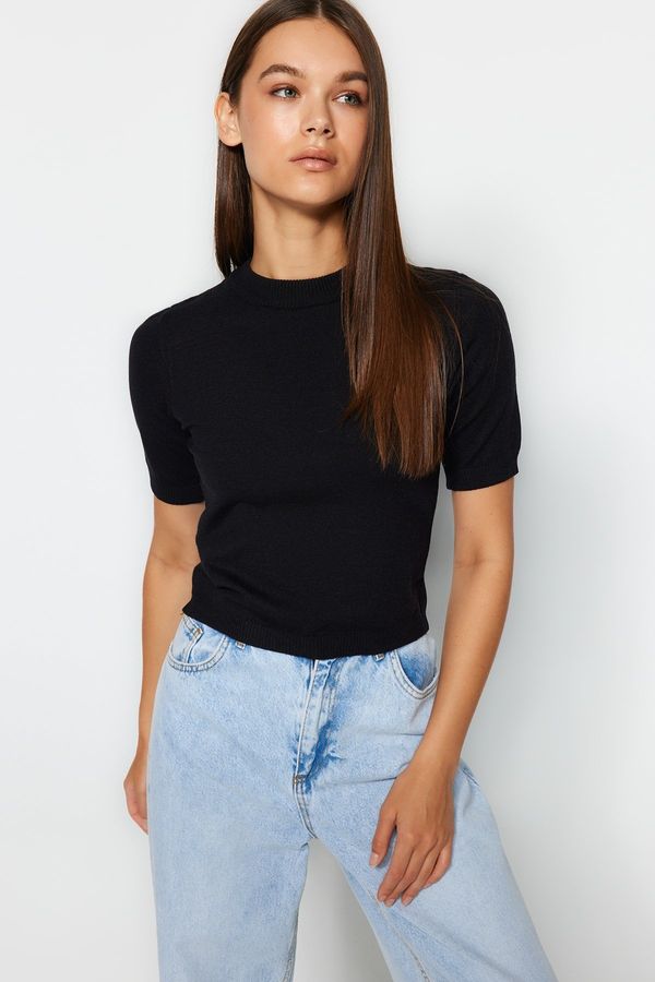 Trendyol Trendyol Black Crop Premium Yarn/Special Yarn Knitwear Blouse