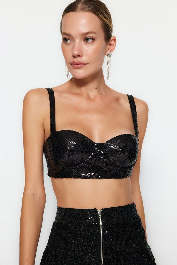 Trendyol Trendyol Black Crop Sequin Bustier