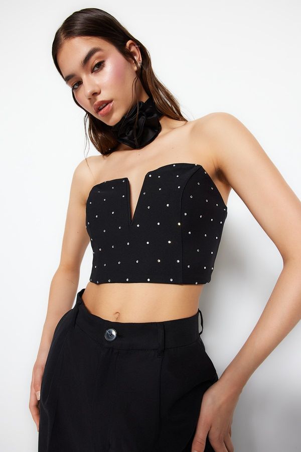 Trendyol Trendyol Black Crop Shiny Stone Bustier