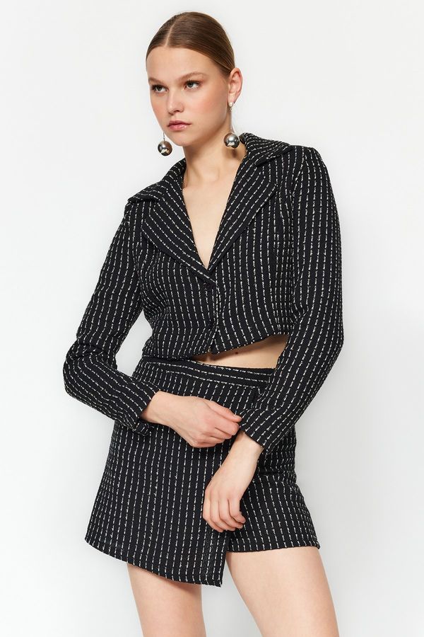 Trendyol Trendyol Black Crop Silvery Tweed Woven Blazer Jacket